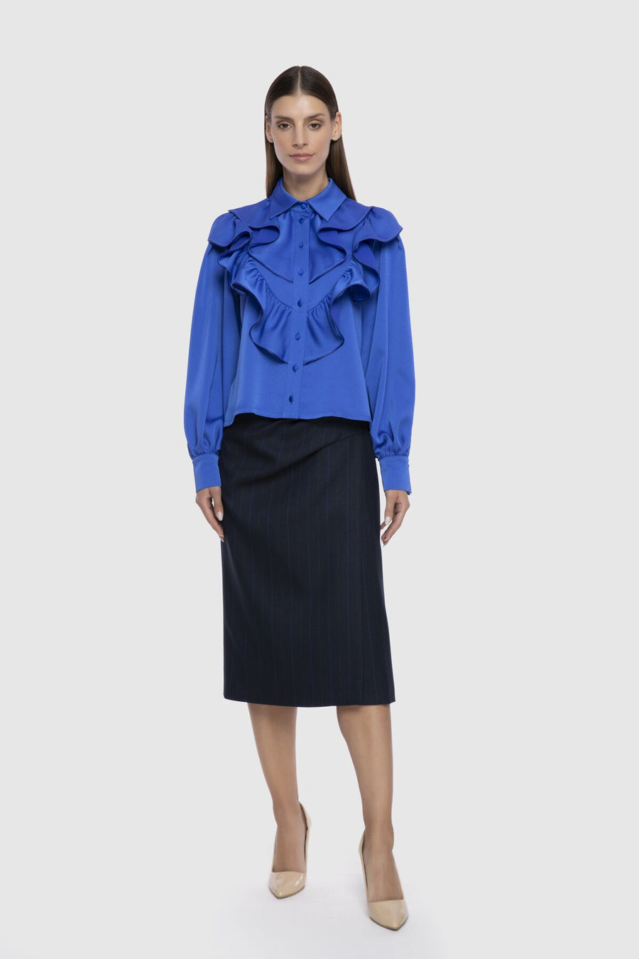 Ruffle Detailed Blue Blouse Fınal Item - Porterist 1