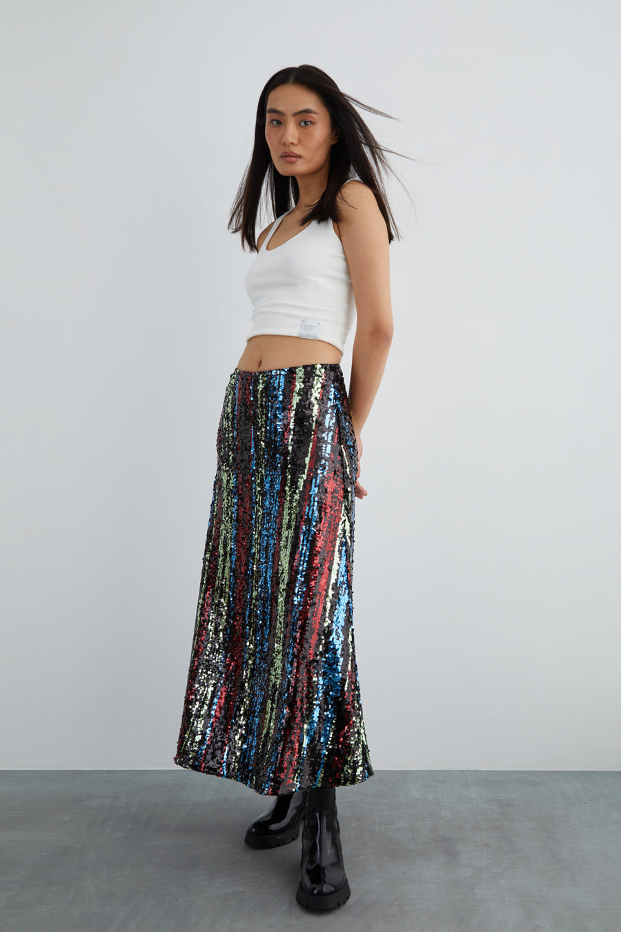 Fixed Belt Detailed Bell Form Flakes Sequin Skirt Fınal Item - Porterist 1