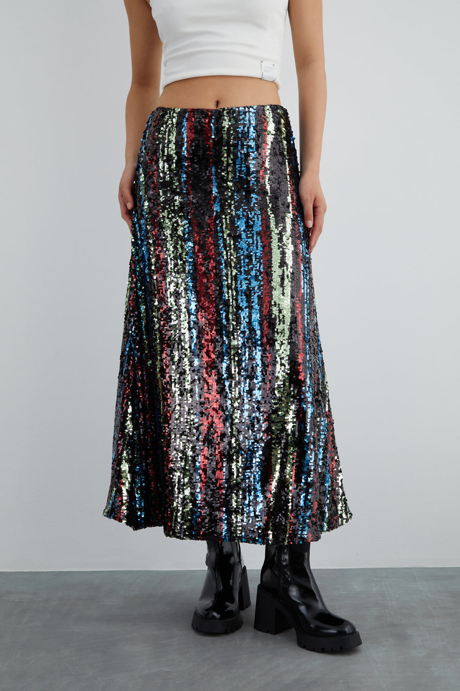 Fixed Belt Detailed Bell Form Flakes Sequin Skirt Fınal Item - Porterist 3