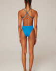 Savanna Econyl® V - neck Cross Straps Swimsuit Blue