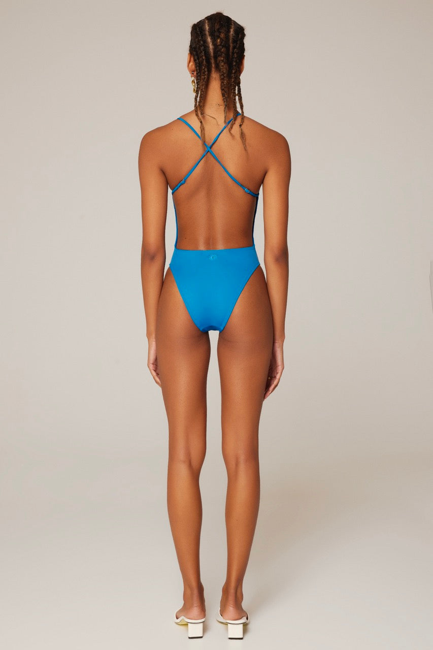 Savanna Econyl® V - neck Cross Straps Swimsuit Blue