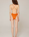 Savanna Econyl® V - neck Cross Straps Swimsuit Orange