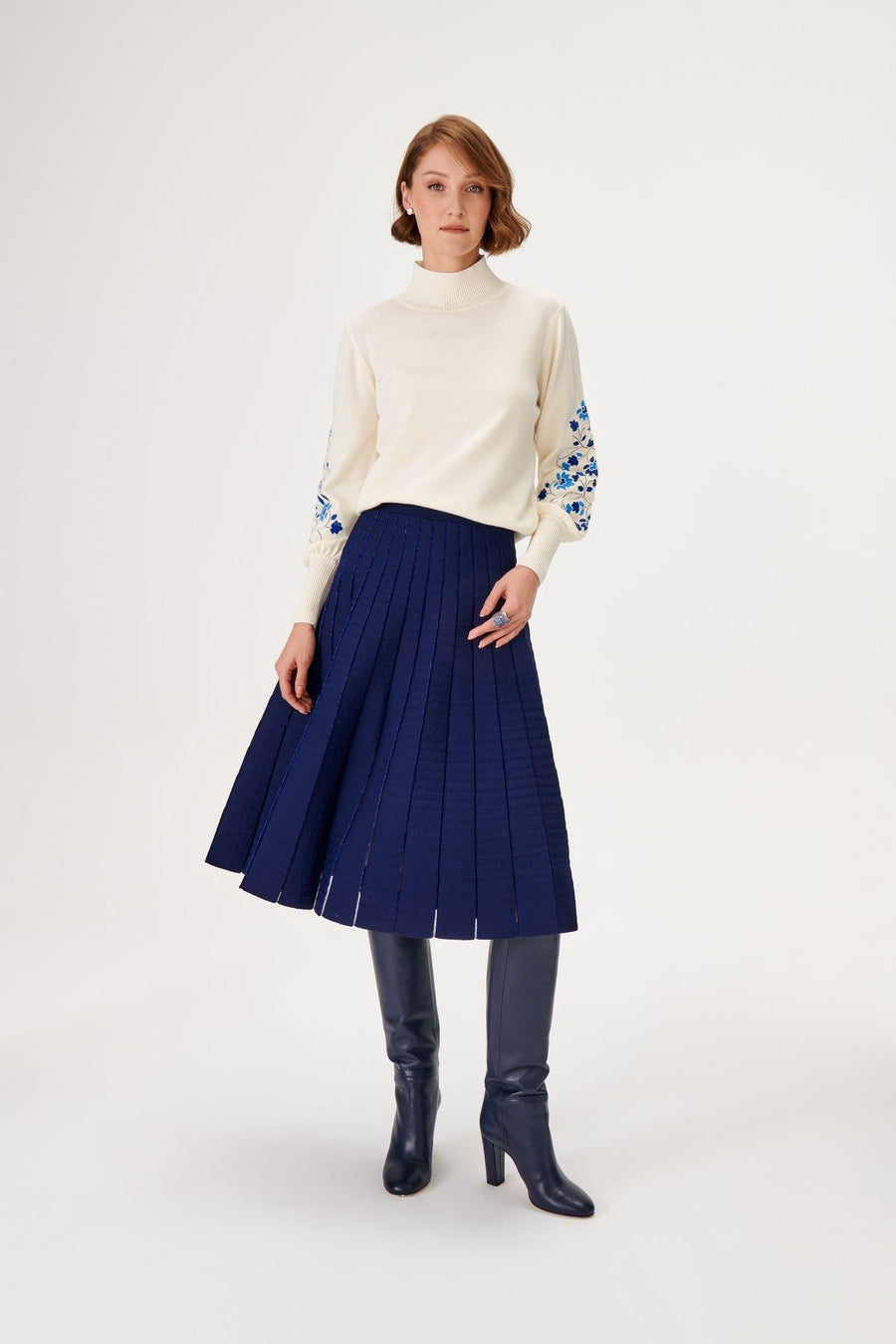 Blue Lurex Detailed Midi Knitwear Skirt Fınal Item - Porterist 1