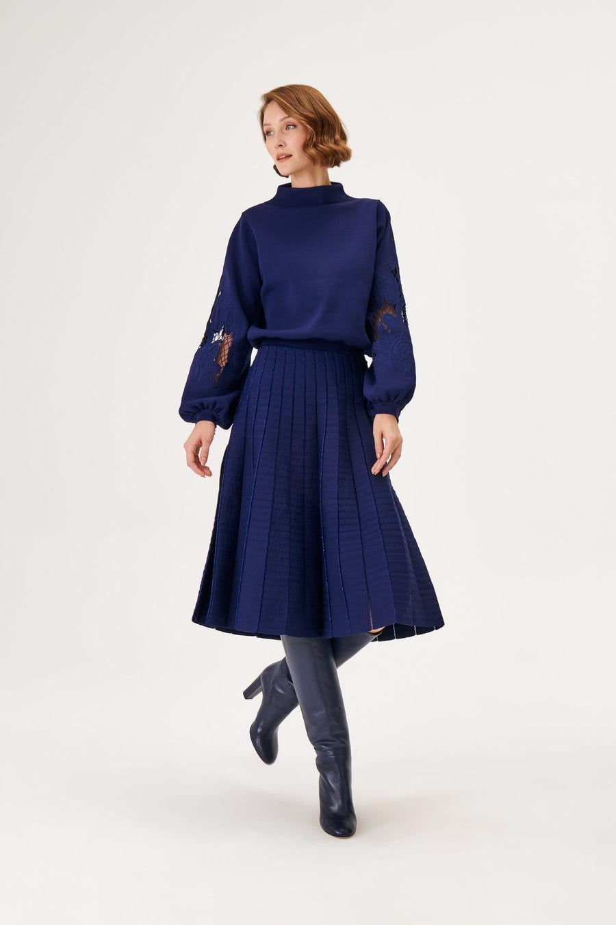 Blue Lurex Detailed Midi Knitwear Skirt Fınal Item - Porterist 2