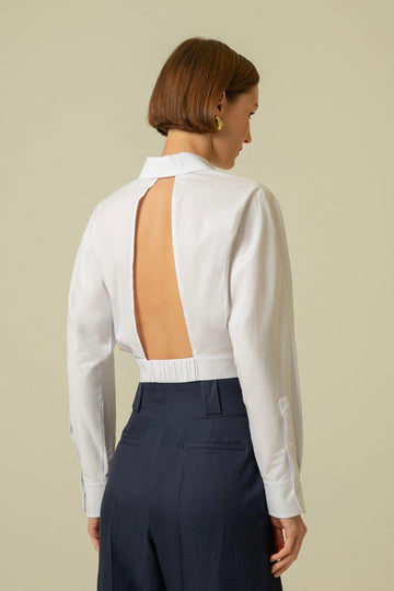 White Crop Shirt with Low-Cut Back Pockets Porterist - 3