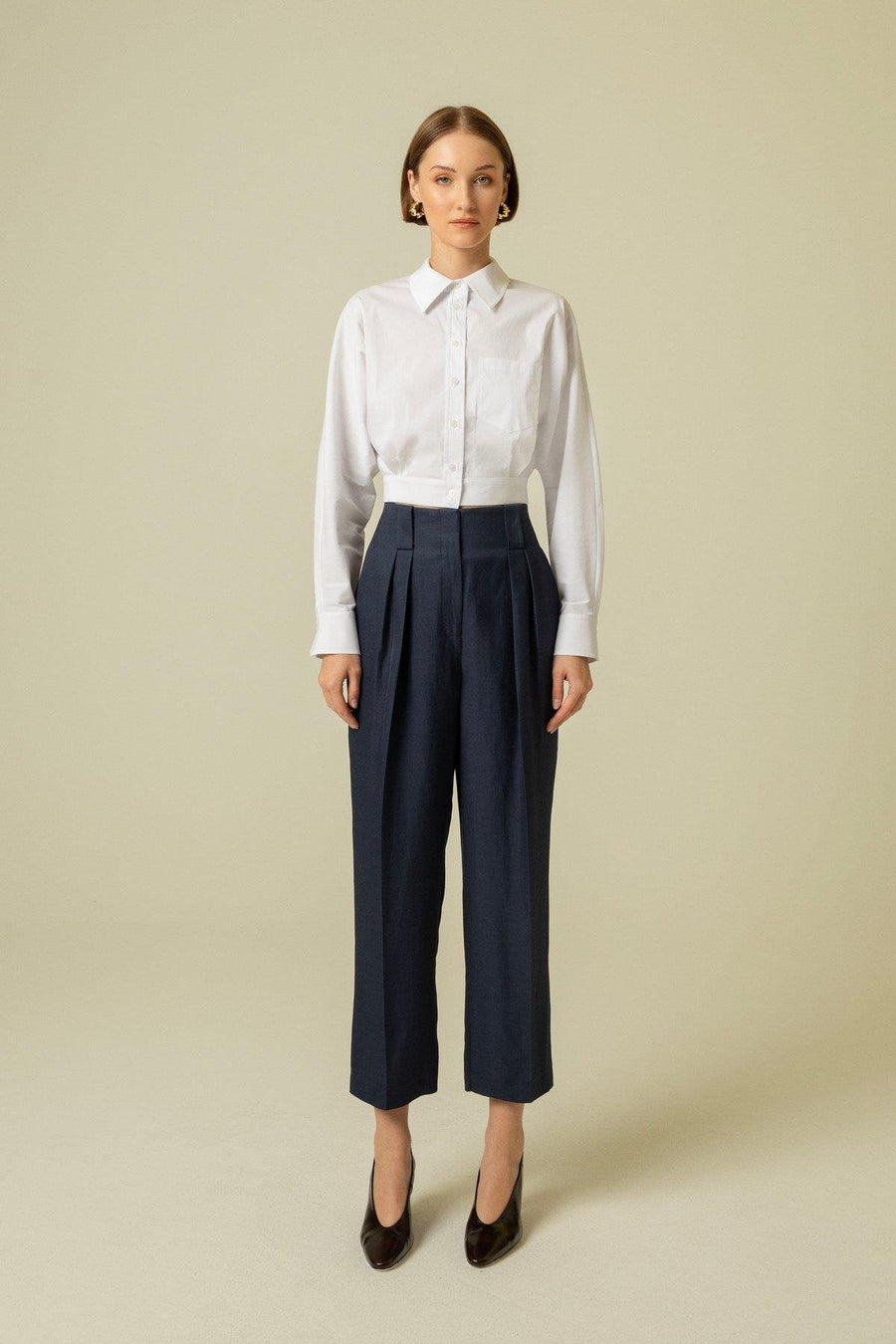 White Crop Shirt With Low Cut Back Pockets Fınal Item - Porterist 3