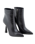 Black Leather Croco Short Heel Boots