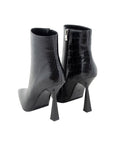 Black Leather Croco Short Heel Boots