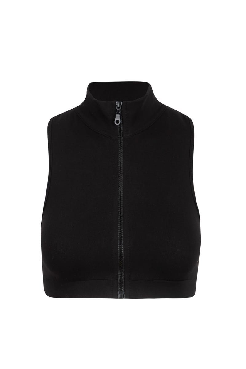 Black Zipper Detail Mock Neck Short Blouse | Porterist