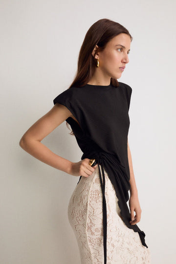 Black Sleeveless Asymmetric Blouse