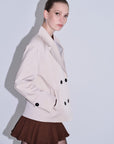 Beige Slim Fit Plain Mono Collar Cotton Trench Coat