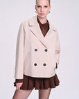 Beige Slim Fit Plain Mono Collar Cotton Trench Coat