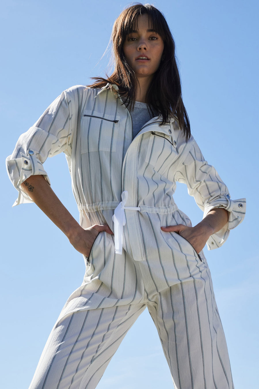 White Striped Jumpsuit