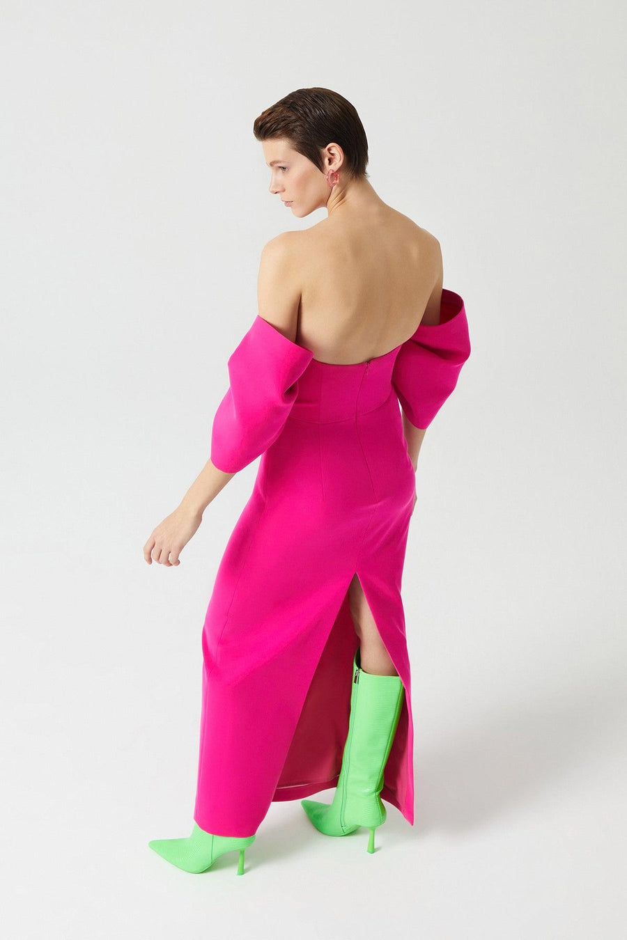 Fuchsia Strapless Low Balloon Sleeve Long Dress Fınal Item - Porterist 2