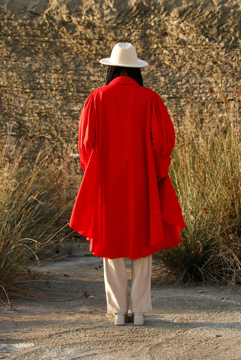 Red Balloon Sleeve Trench Coat