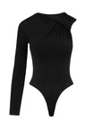 Single Sleeve Collar Detailed Snap Bodysuit Black  - Porterist 4