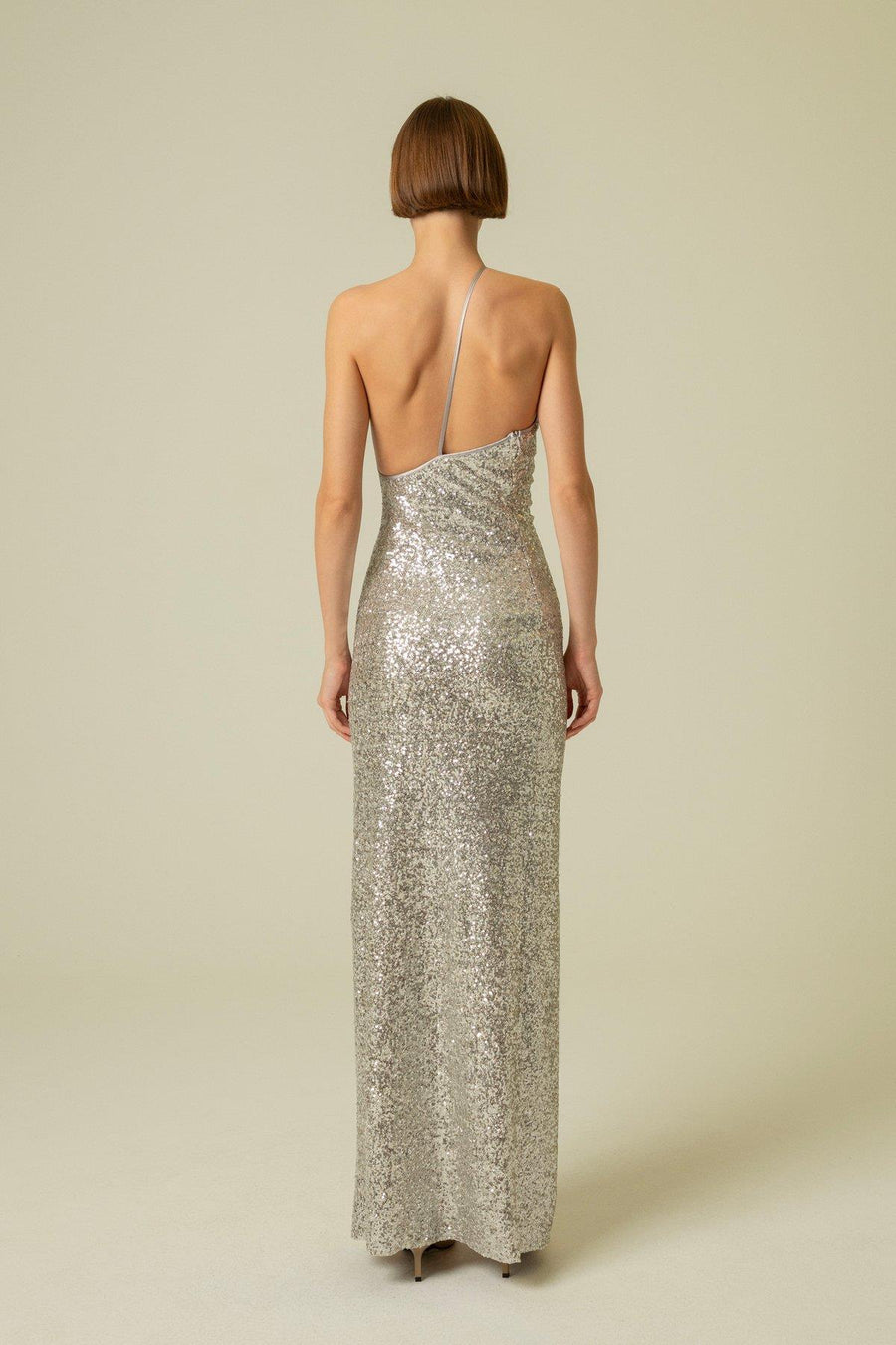 Sequin Silver Long Dress With One Shoulder Strap Fınal Item - Porterist 3