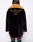 Texas Beaded And Embroidered Black & Yellow Faux Fur Coat