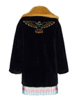 Texas Beaded And Embroidered Black & Yellow Faux Fur Coat