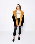 Texas Beaded And Embroidered Black & Yellow Faux Fur Coat