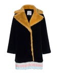 Texas Beaded And Embroidered Black & Yellow Faux Fur Coat