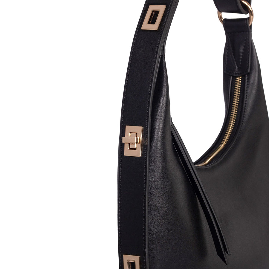 Tina Black Leather Hand & Shoulder Bag | Porterist