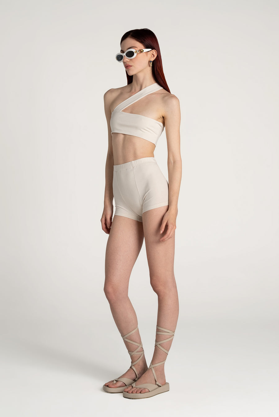 Cream Brown One - shoulder Bustier | Porterist