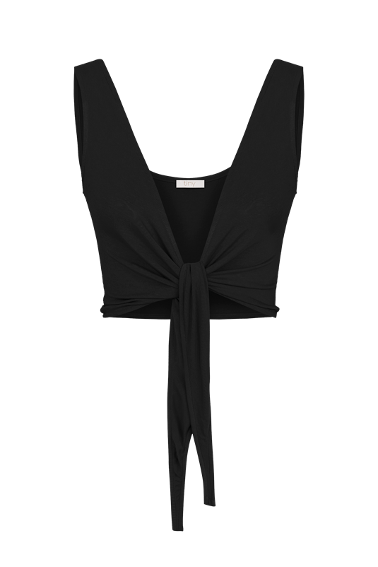 Lace Up Zero Sleeve Black Blouse  - Porterist 1