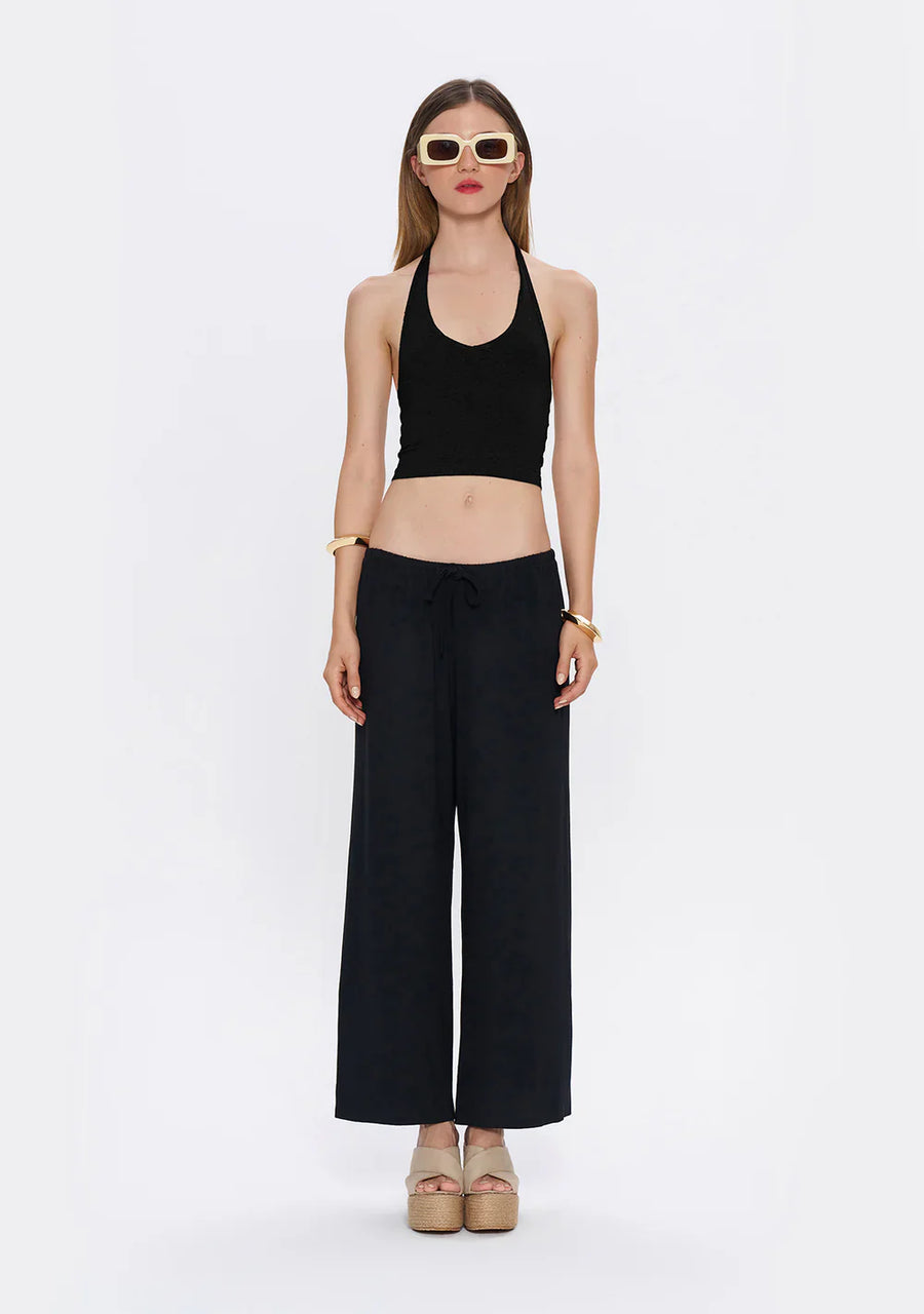 Soft Draped Black Elastic Waist Pants  - Porterist 2