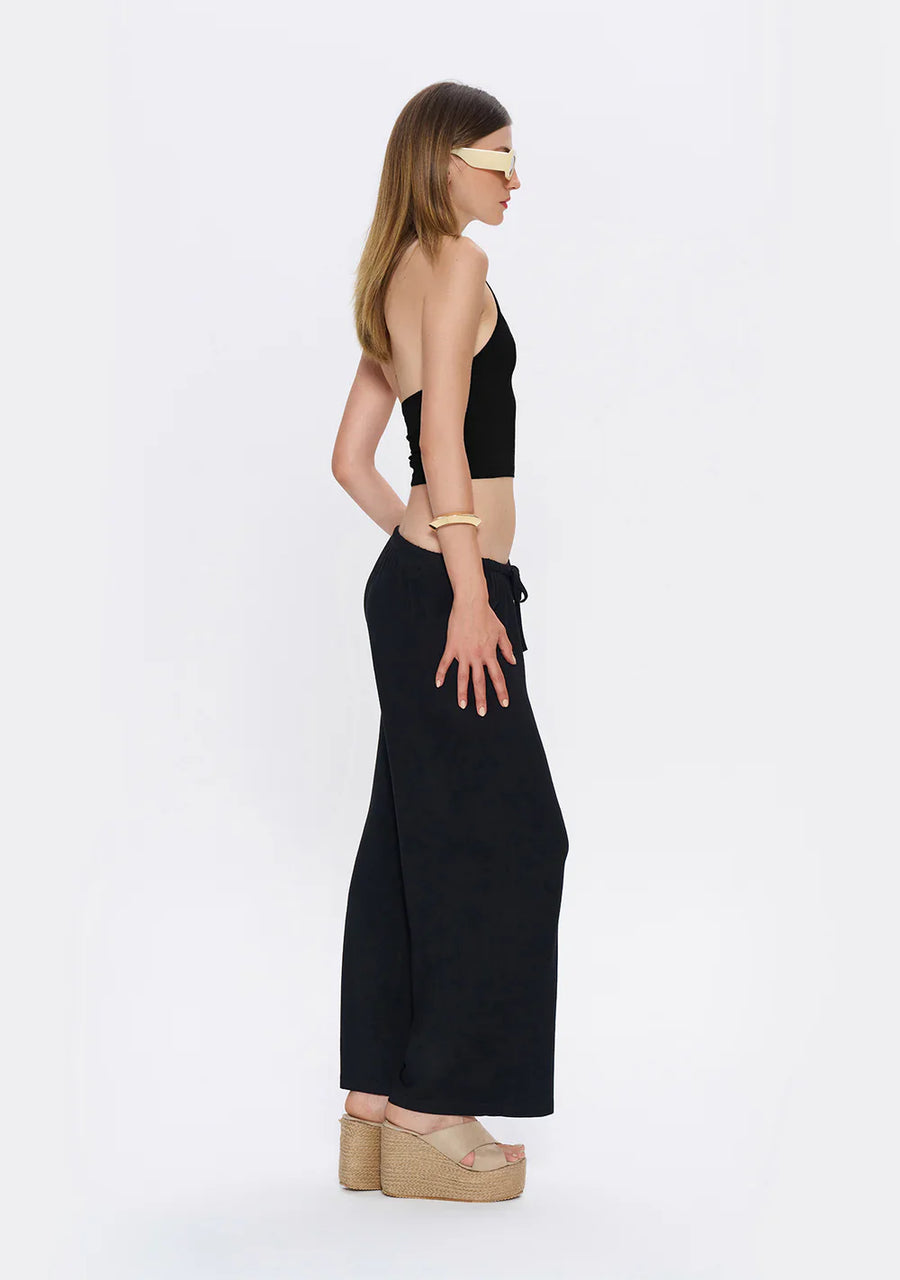 Soft Draped Black Elastic Waist Pants  - Porterist 3