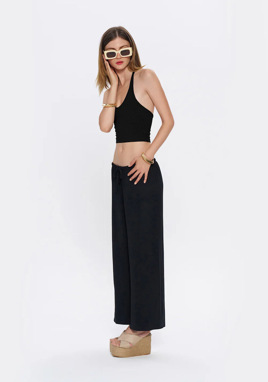Soft Draped Black Elastic Waist Pants  - Porterist 1