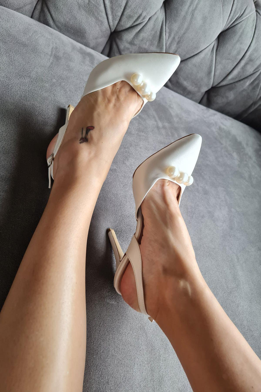 Mother of Pearl White Ladies Evening  Shoes Top  - Porterist 1