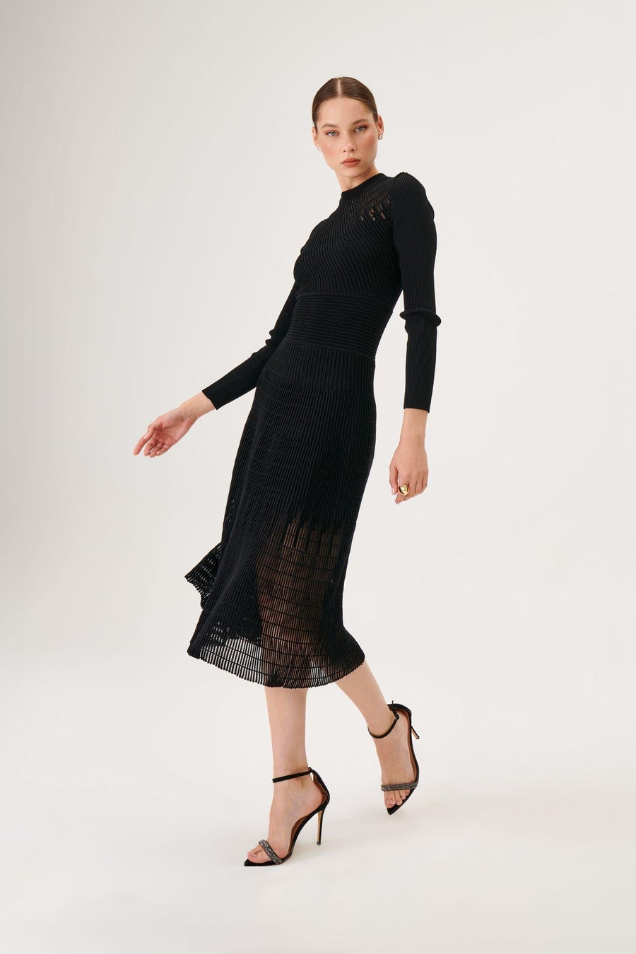 Ottoman Knit Black Knit Dress With Transparent Detail Fınal Item - Porterist 3