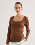 Long Sleeve Lycra Brown Basic Blouse