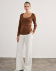 Long Sleeve Lycra Brown Basic Blouse