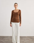 Long Sleeve Lycra Brown Basic Blouse