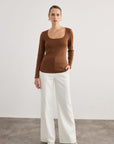 Long Sleeve Lycra Brown Basic Blouse