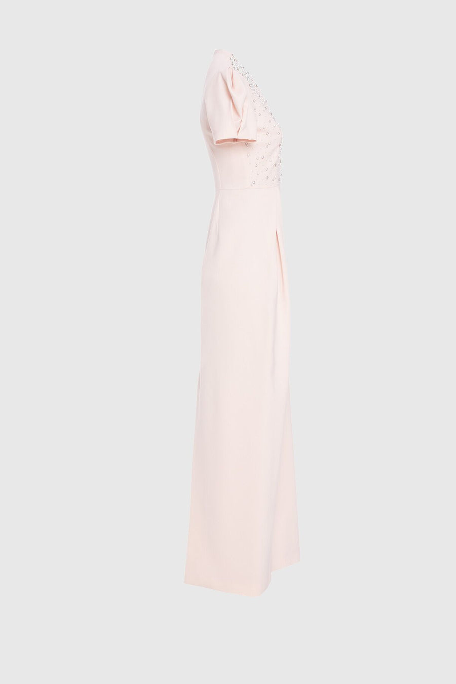 V Neck Long Pink Evening Dress With Stone Pearl Embroidery Fınal Item - Porterist 2