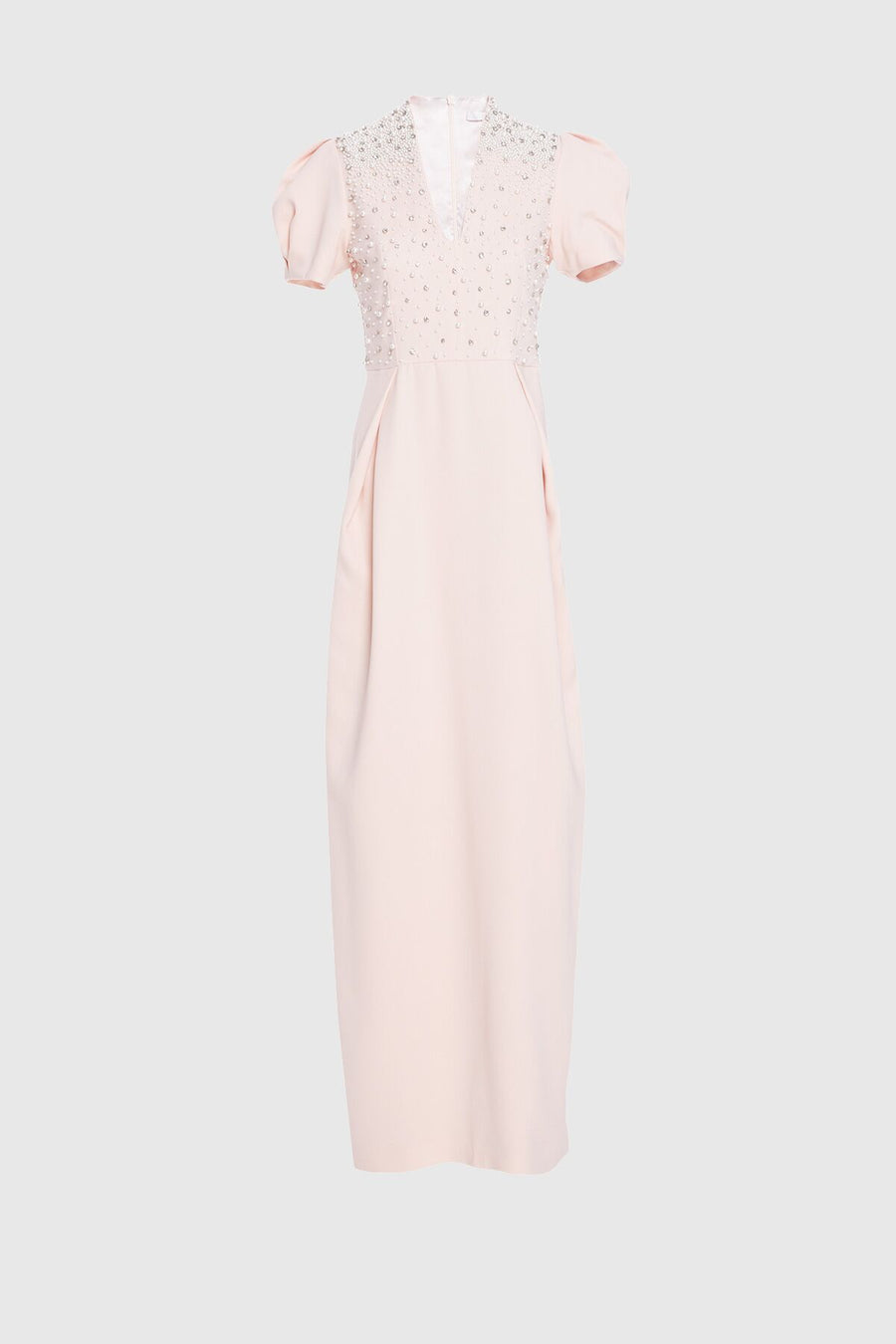 V Neck Long Pink Evening Dress With Stone Pearl Embroidery Fınal Item - Porterist 1