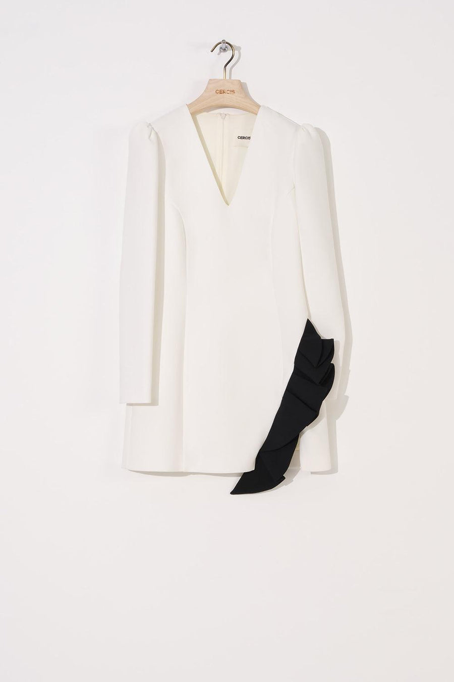 Cream V Neck White Ruffle Detailed Mini Dress Fınal Item - Porterist 1