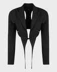 Padded and Tied Detail Crop Jacket - Black