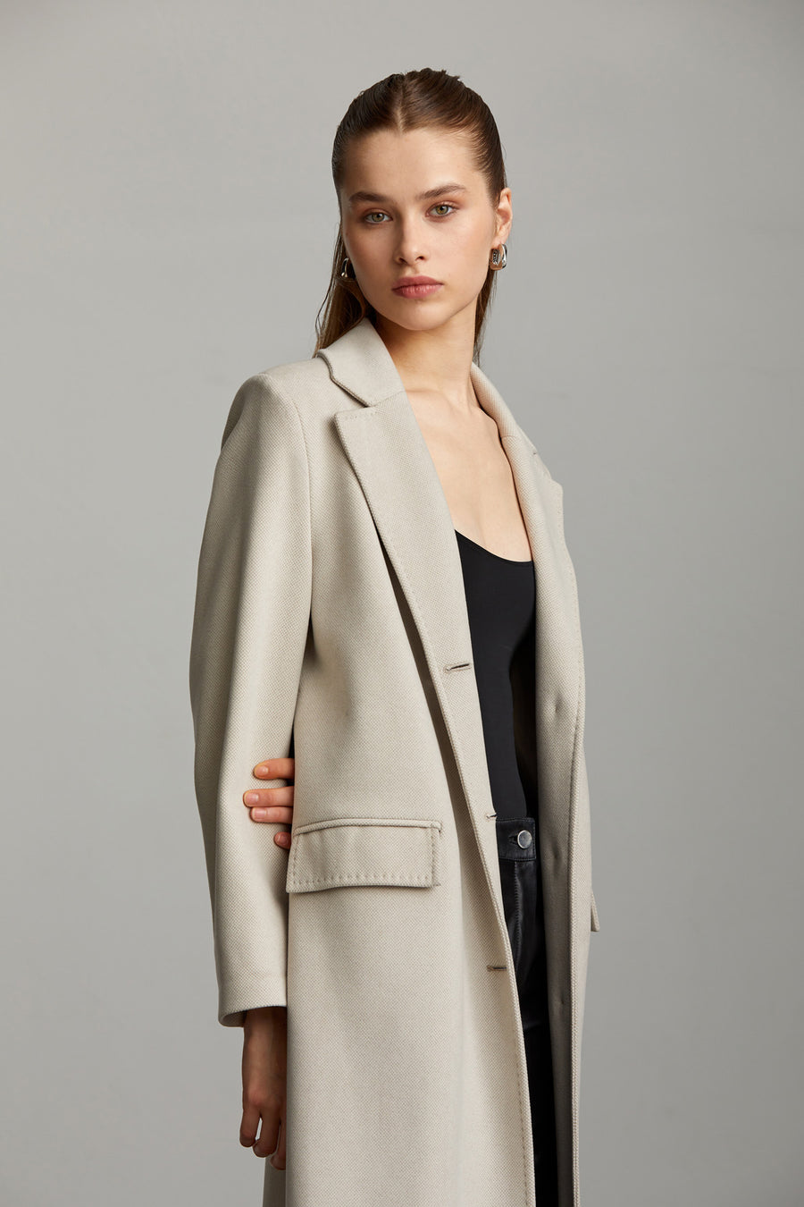 Mink Slim Fit Patterned Mono Neck Basic Isabella Coat – Porterist