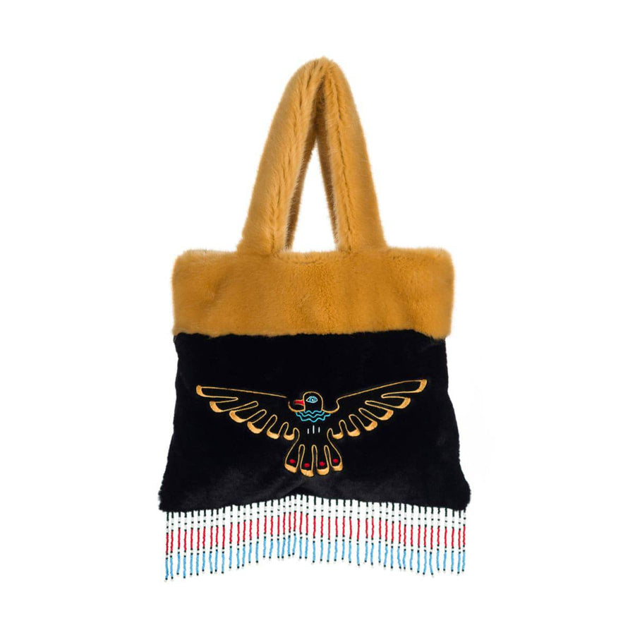 Montana Black & Yellow Beaded and Embroidered Faux Fur Bag