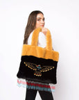 Montana Black & Yellow Beaded and Embroidered Faux Fur Bag