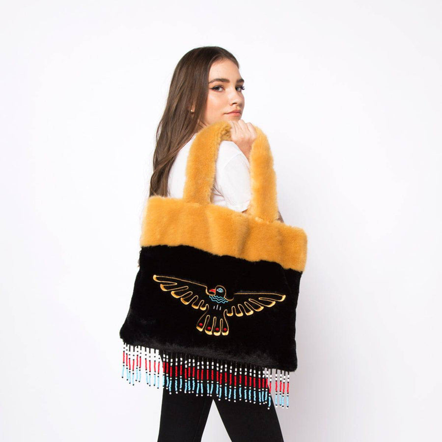 Montana Black & Yellow Beaded and Embroidered Faux Fur Bag