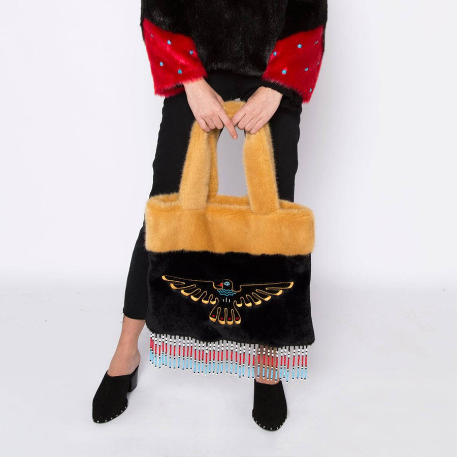 Montana Black & Yellow Beaded and Embroidered Faux Fur Bag