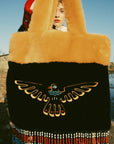 Montana Black & Yellow Beaded and Embroidered Faux Fur Bag