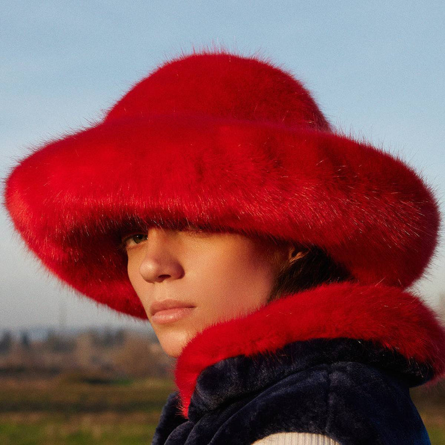 Saturn Red Large Faux Fur Hat