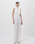 White Halter Neck Backless Crepe Jumpsuit - Porterist 1