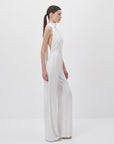 White Halter Neck Backless Crepe Jumpsuit - Porterist 7